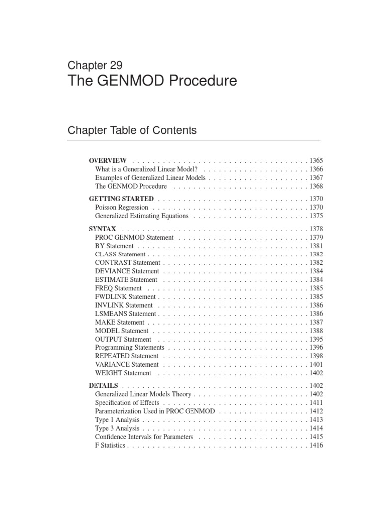 The GENMOD Procedure Chap29 PDF Statistics Logistic Regression
