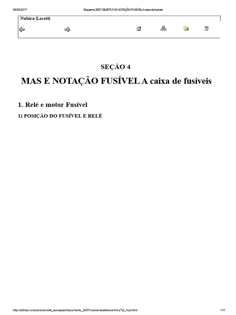 Esquema de Fusíveis Nubira-Lacetti 2007 | PDF | Relé | Fusível (elétrico)