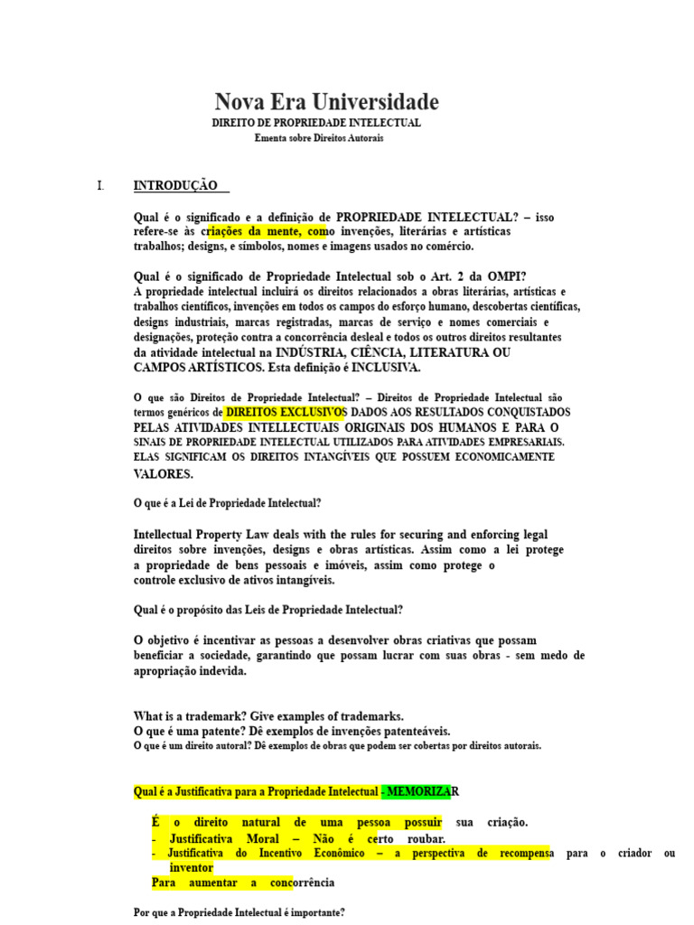 Direitos Autorais e Propriedade Intelectual | PDF | Propriedade ...