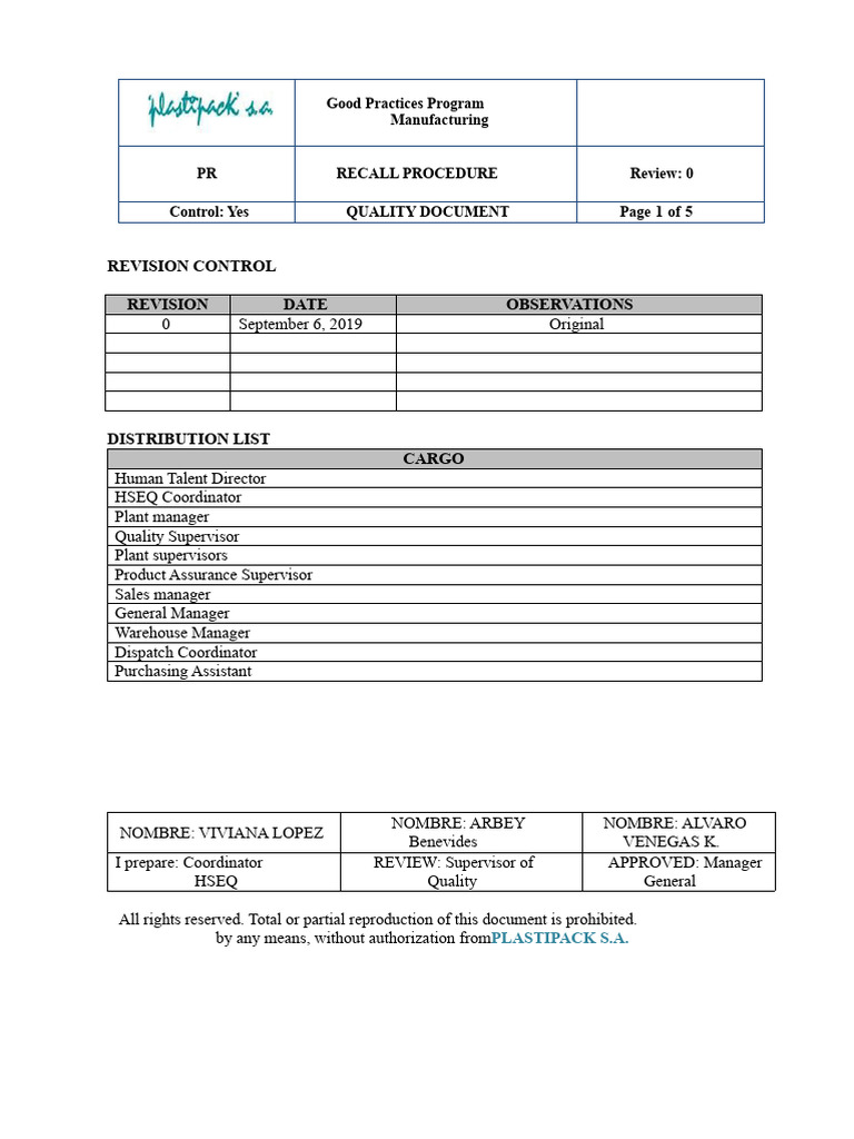 CQ-PR-23 Recall Procedure | PDF | Risk
