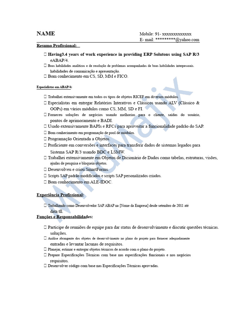 Desenvolvedor SAP ABAP com 3,4 Anos de Experiência | PDF | Crédito ...