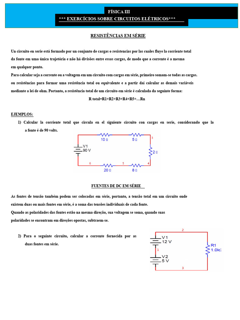 Exercícios de Circuitos Elétricos | PDF | Circuitos em série e em ...