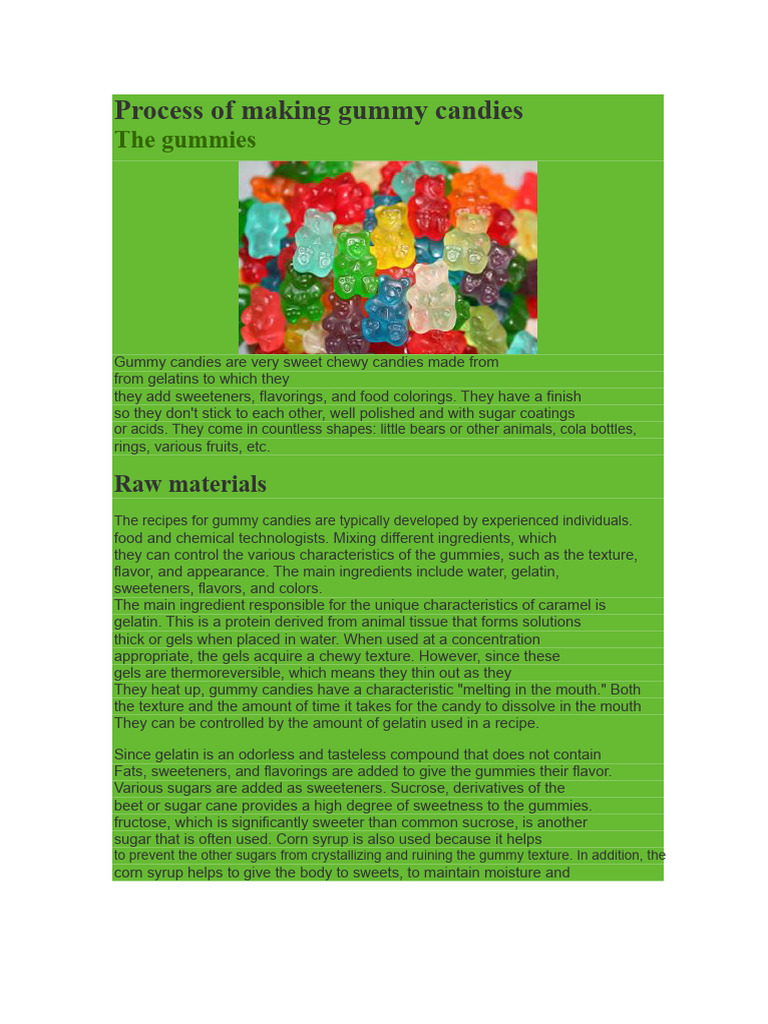 Gummy Candy Manufacturing Process | PDF | Candy | Gelatin