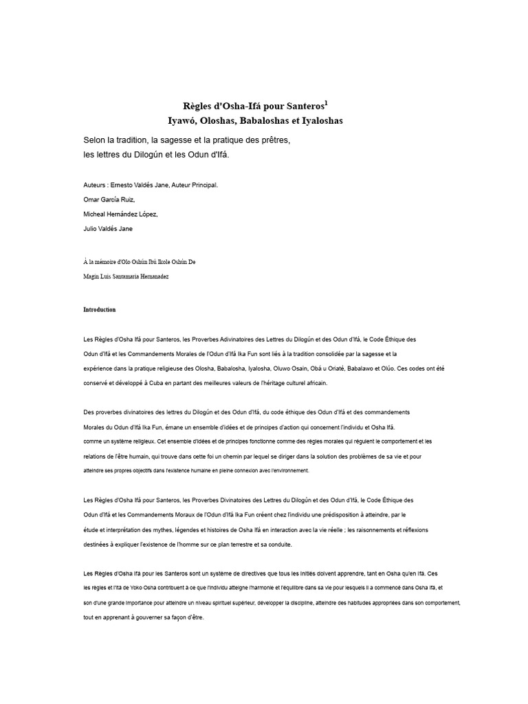 Règles d'Osha Ifá pour Santeros | PDF