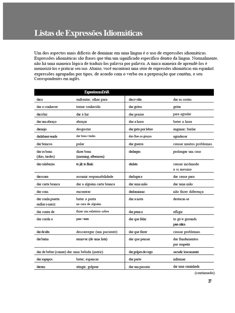 Expressões Idiomáticas em Espanhol | PDF | Palavra