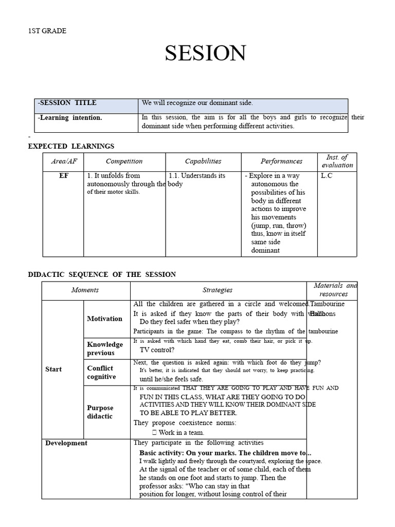 PHYSICAL EDUCATION SESSIONS 1st | PDF | Cognition | Psychological Concepts