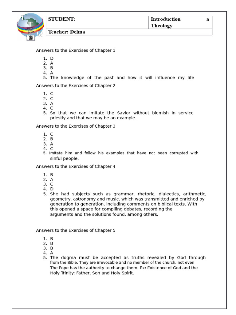 Theology Exercise Answers Summary | PDF