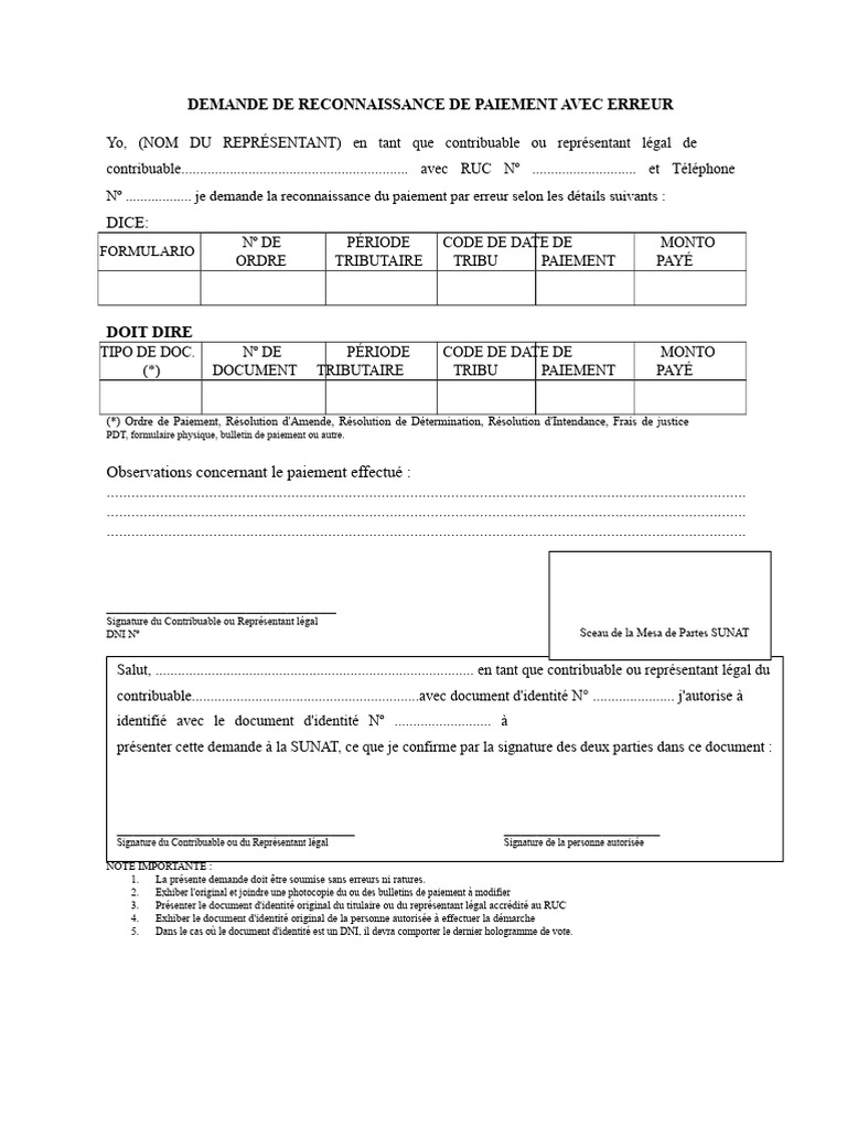 Demande de Reconnaissance de Paiement | PDF | Impôts