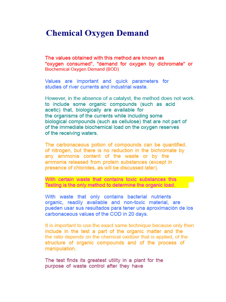 Chemical Oxygen Demand Testing Guide | PDF | Chemistry | Chemical ...