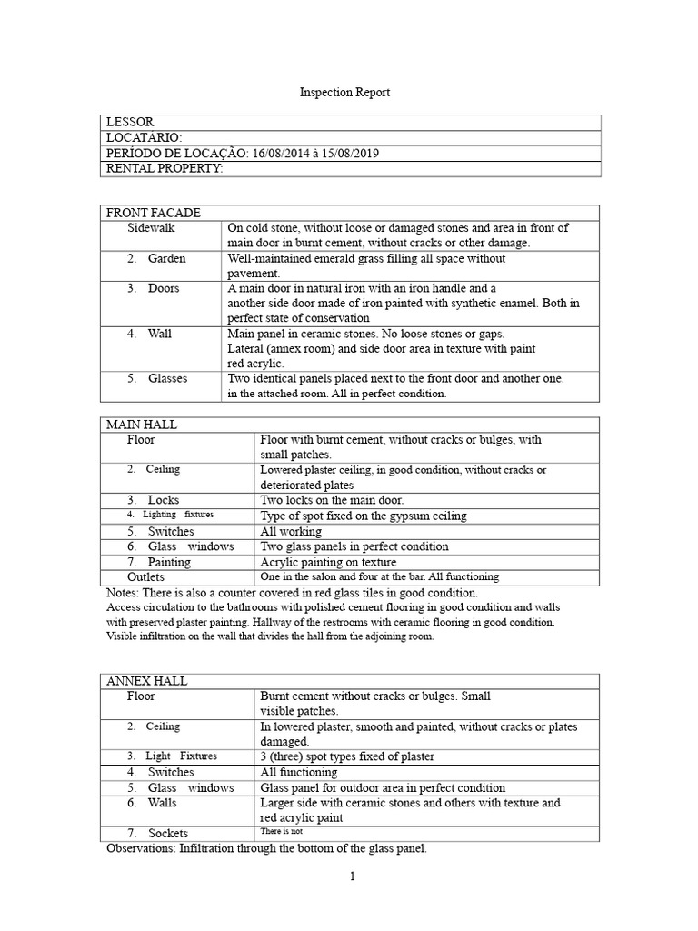 Detailed Rental Property Inspection Report | PDF | Sink | Plaster