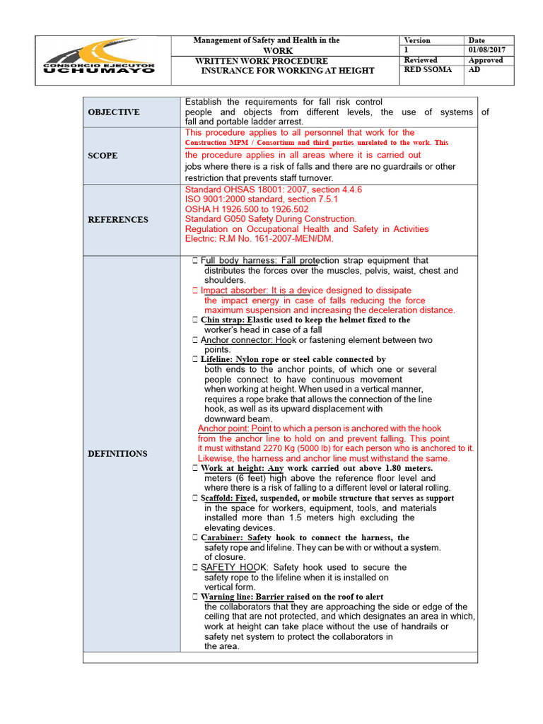 Work Procedure for Fall Protection | PDF | Scaffolding | Stairs