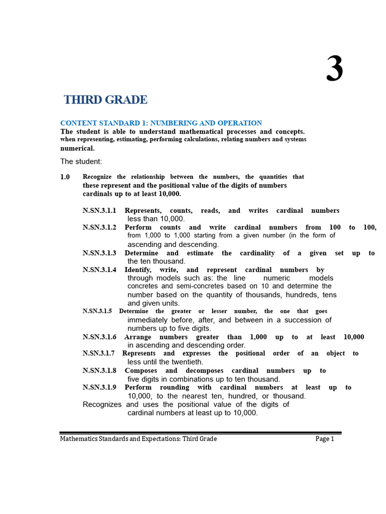 Third Grade Math Standards Overview | PDF | Numbers | Multiplication