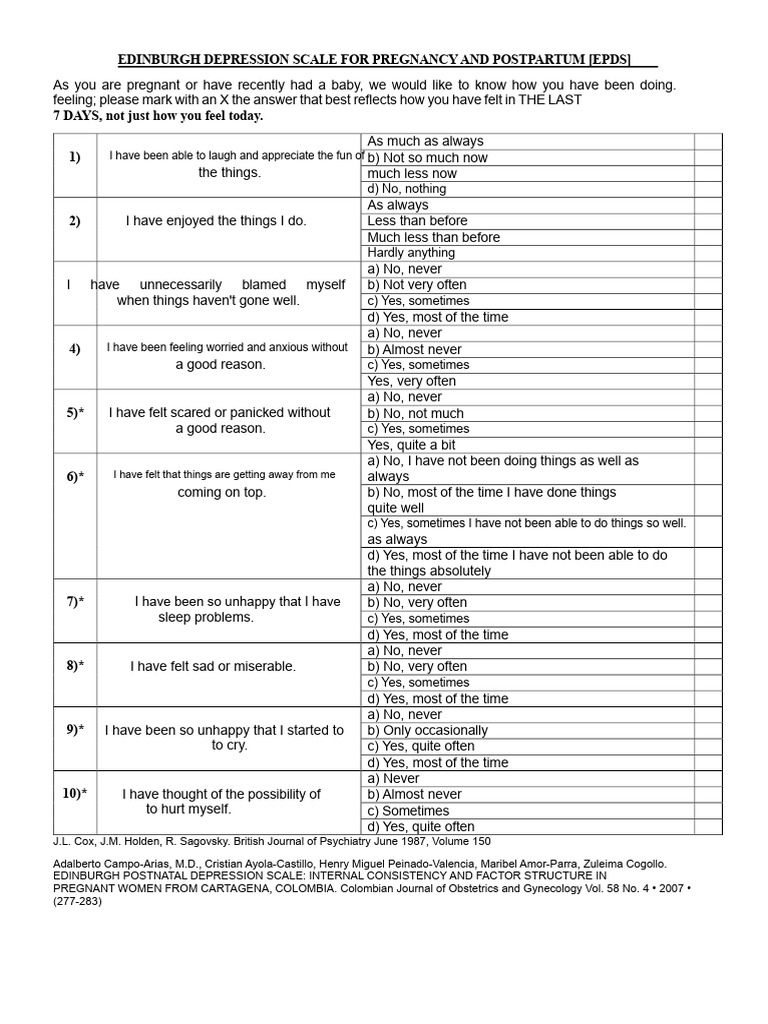 Edinburgh Postnatal Depression Scale | PDF | Postpartum Period | Major ...