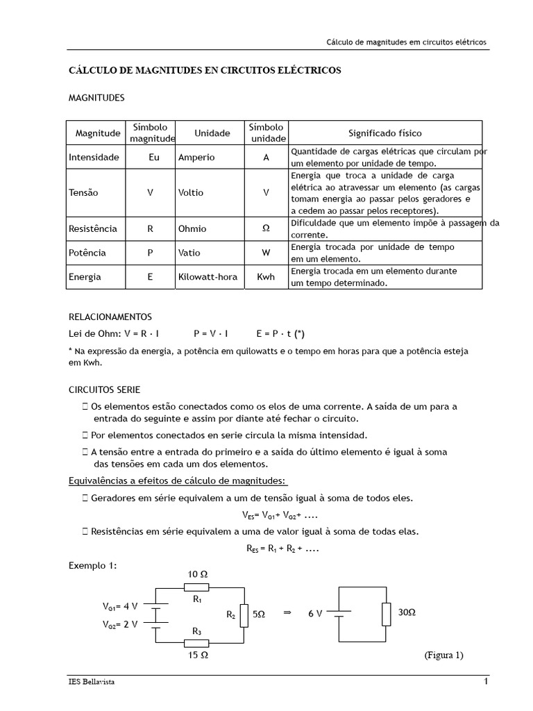 Cálculo de Magnitudes em Circuitos Elétricos | PDF | Circuitos em série ...