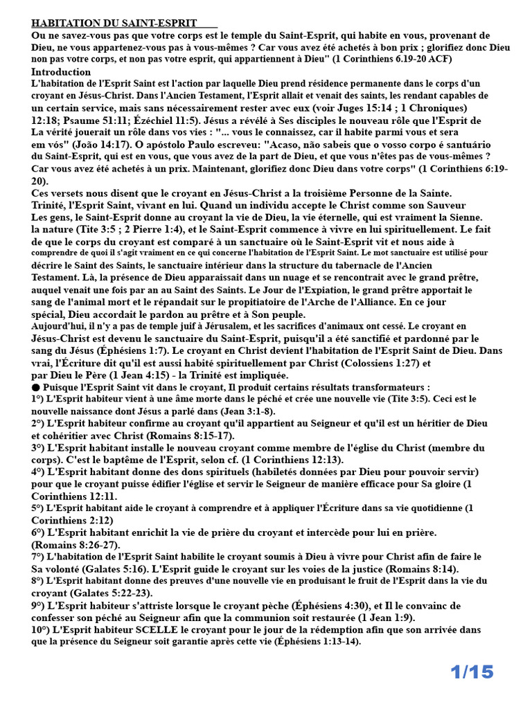 L'Habitation du Saint-Esprit dans le Croyant | PDF | Saint-Esprit ...