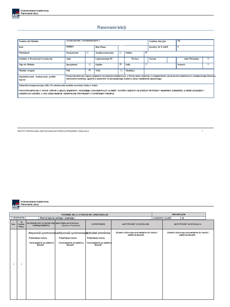 ING501 PL Angielski Pre Intermediate I (2023) | PDF