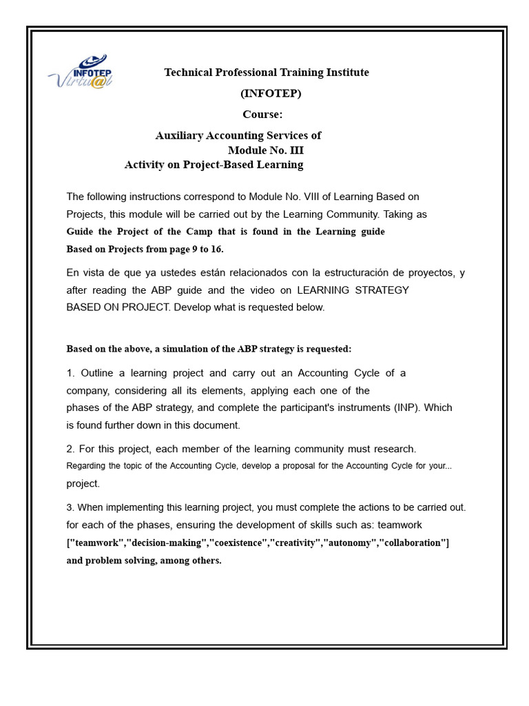 Project-Based Learning in Accounting | PDF | Project Based Learning ...