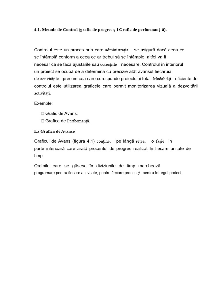 4.1. Metode de Control (Grafic de Avans Și Grafic de Performanță) . | PDF