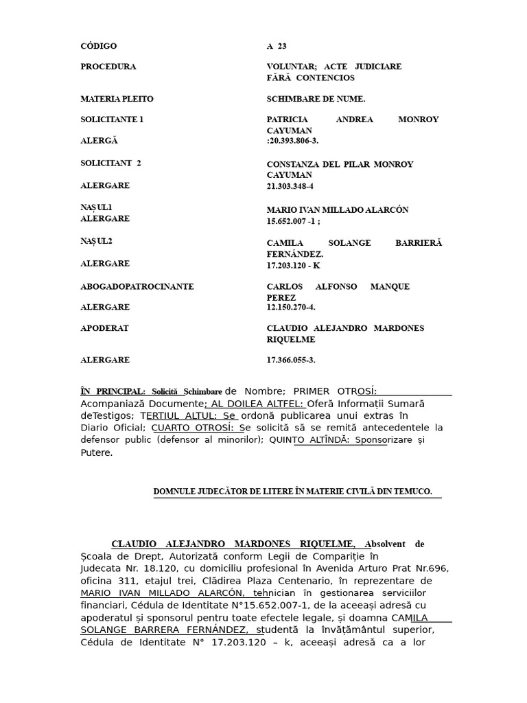 Cerere de Schimbare A Numelui | PDF