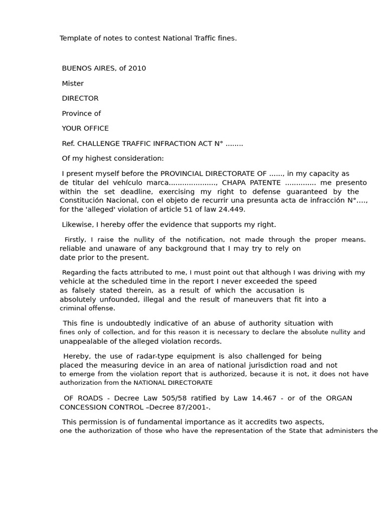 Contesting National Traffic Fines Template | PDF | Annulment | Justice