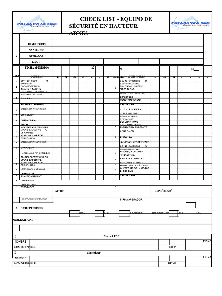 Checklist Sécurité Équipement Hauteur | PDF
