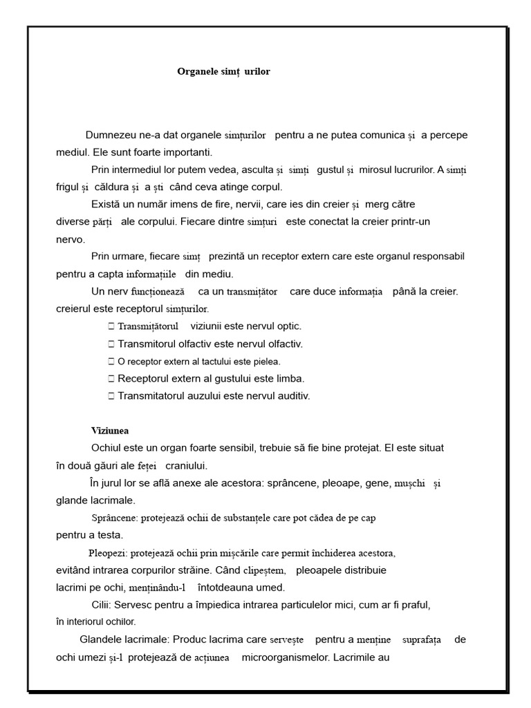 Text Informativ - Organele Senzoriale | PDF