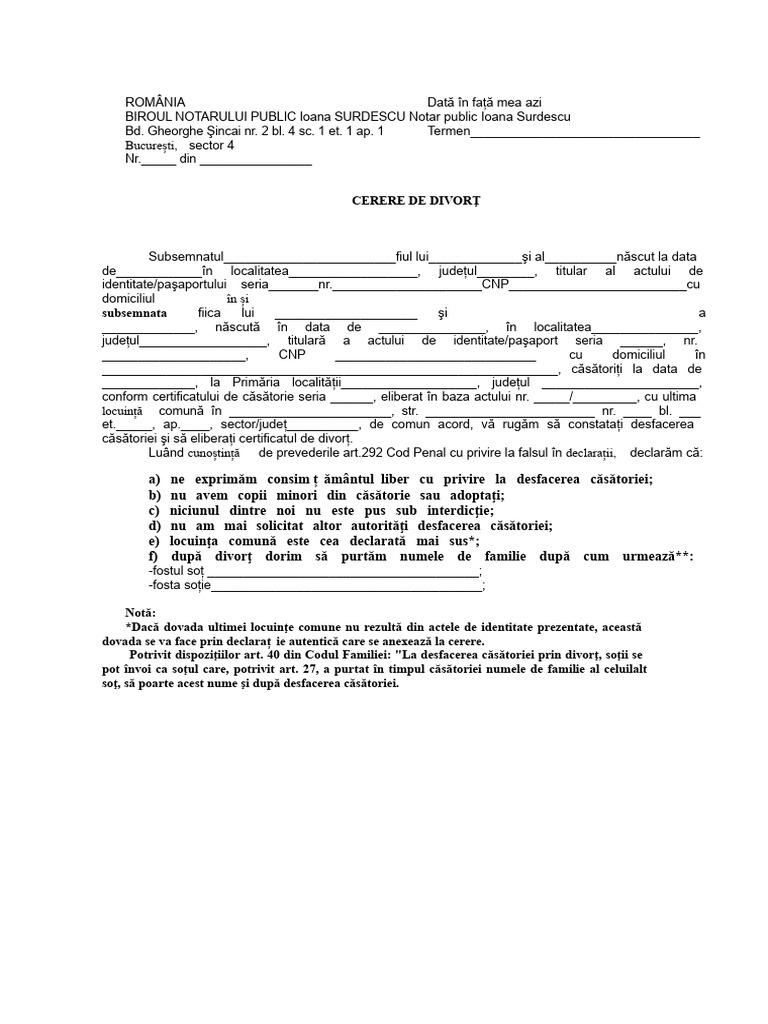 Cerere Divort MODEL | PDF