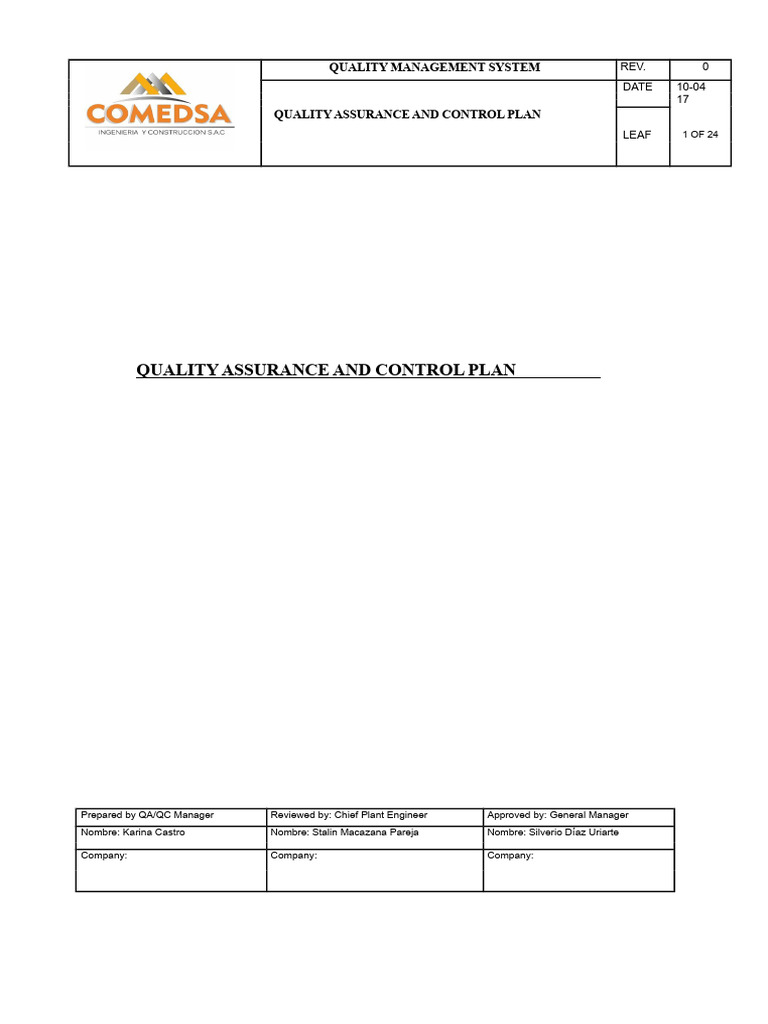 Quality Assurance and Control Plan | PDF | Specification (Technical ...