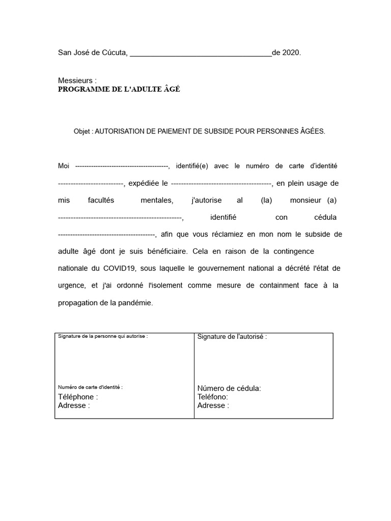 Autorisation de paiement pour personnes âgées | PDF