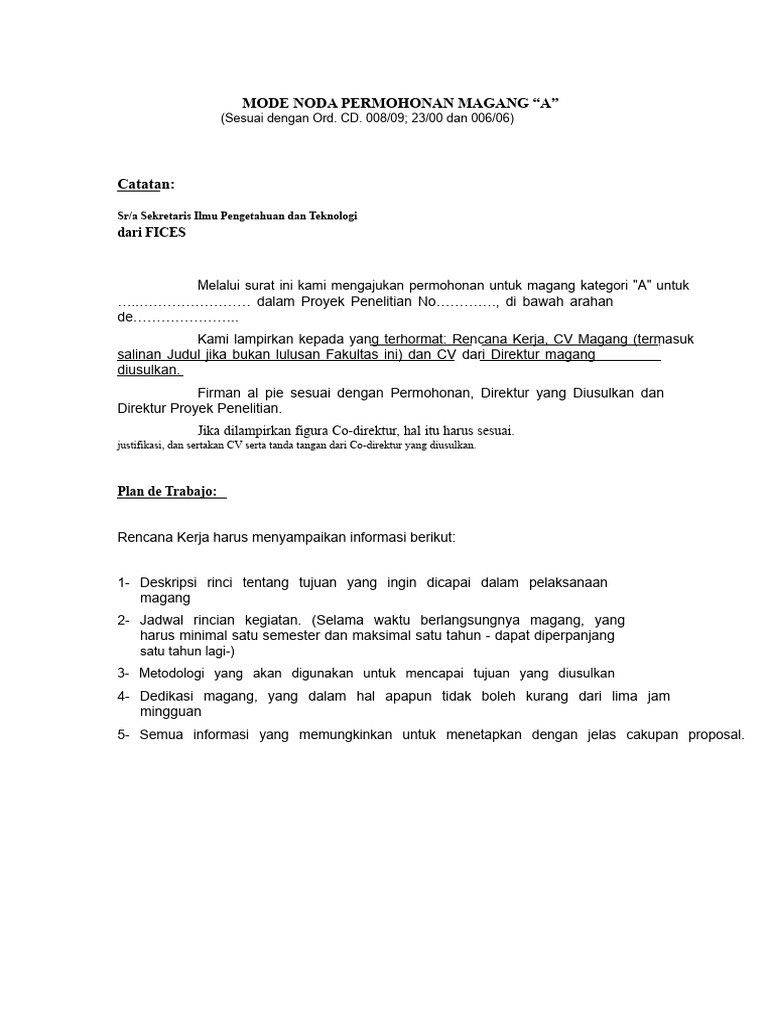 Model Permohonan Magang A | PDF