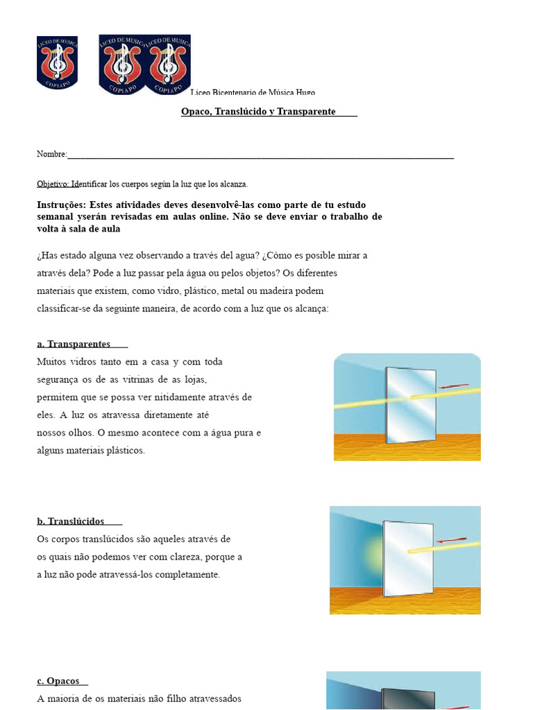 Corpos Opacos, Translúcidos e Transparentes | PDF