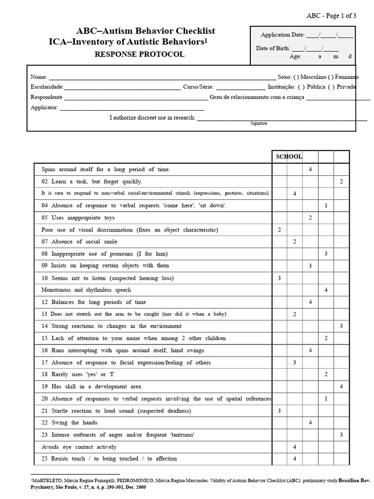 Autism Behavior Checklist Overview | PDF | Autism | Perception