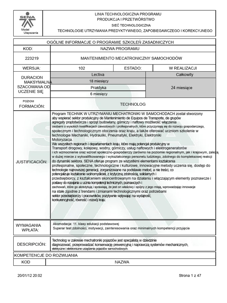 2 SENA Technolog Utrzymania Mechatronicznego Pojazdów | PDF