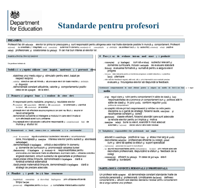 Standarde Pentru Profesori Guvernul Regatului Unit | PDF
