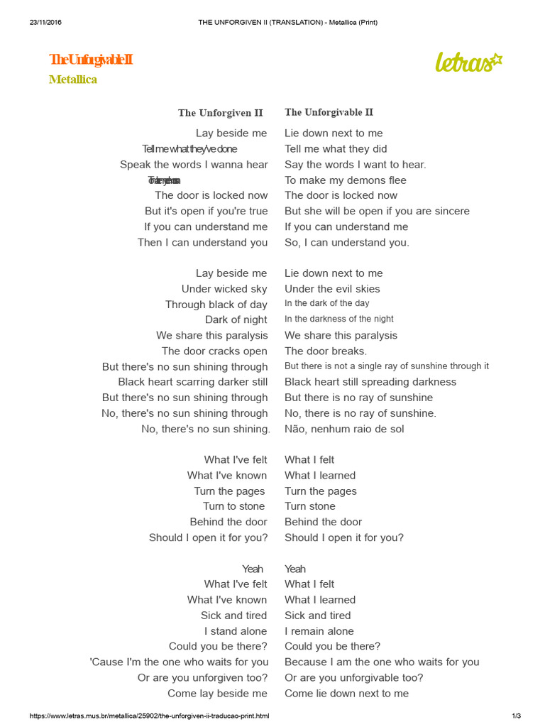 The Unforgiven II Lyrics Analysis | PDF