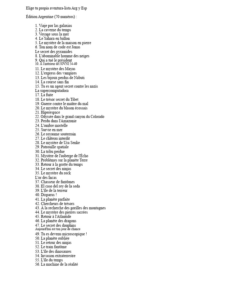 Liste des aventures interactives en Arg et Esp | PDF | Échecs