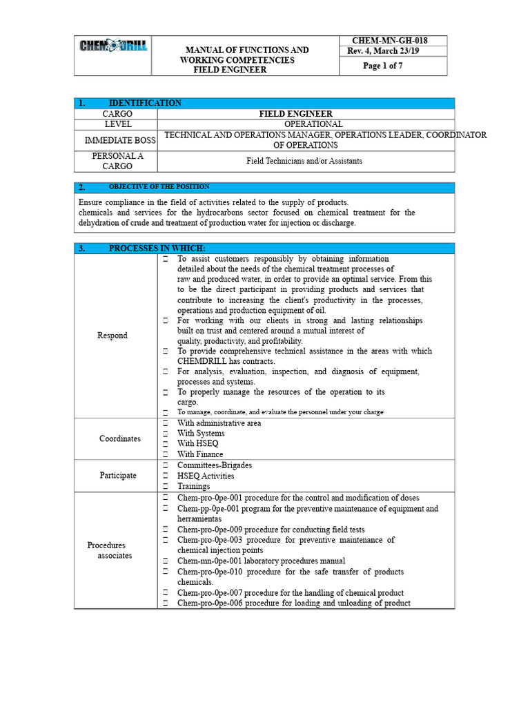 Field Engineer Functions Manual | PDF | Occupational Safety And Health ...