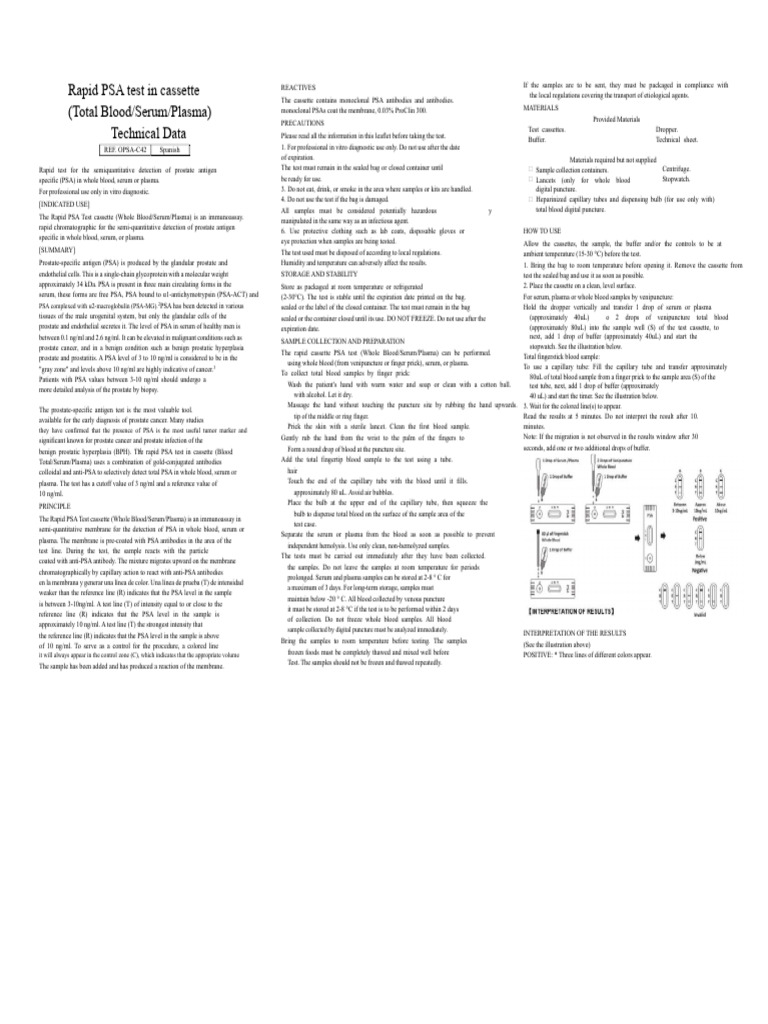 Rapid PSA Test Instructions and Guidelines | PDF | Prostate Specific ...