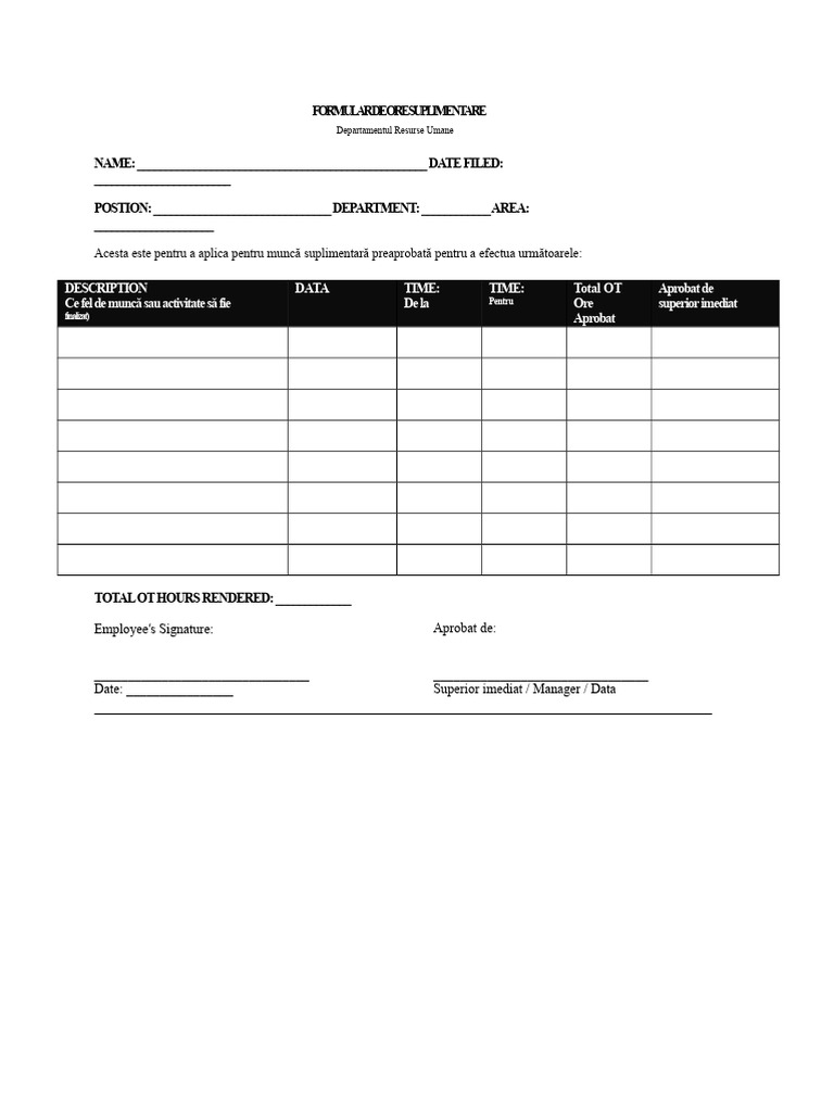 Formular de Ore Suplimentare | PDF