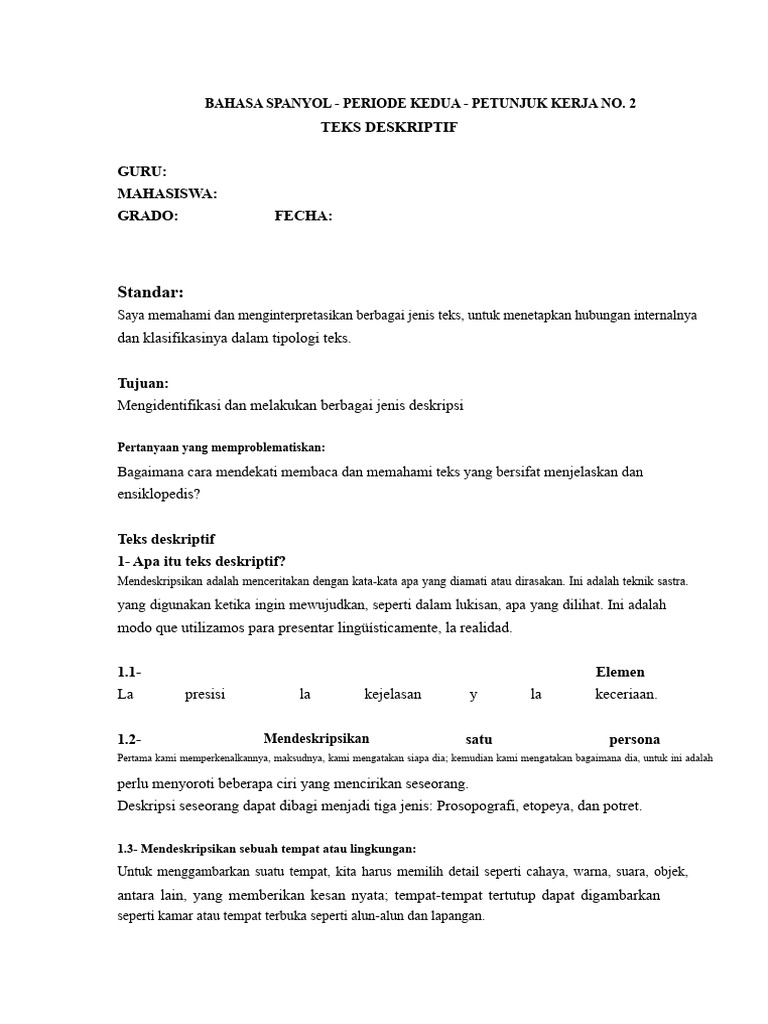 Panduan Teks Deskriptif | PDF