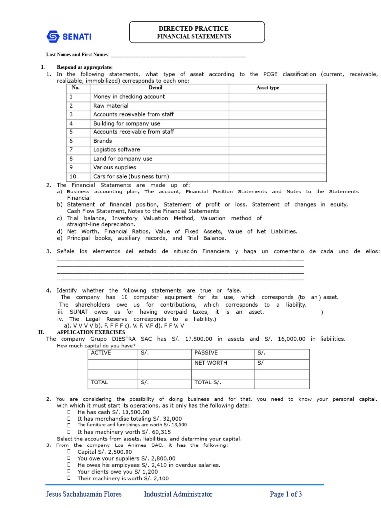 Practical Application Financial Statements | PDF | Balance Sheet ...