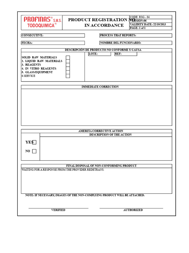 Non-Conforming Product File | PDF