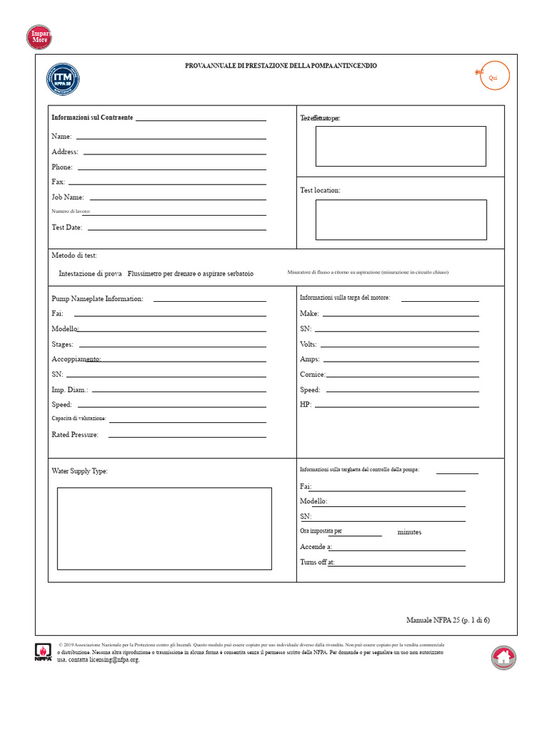 NFPA E-Forms-83-88 (TEST DI PRESTAZIONE ANNUALE DELLA POMPA ANTINCENDIO ...
