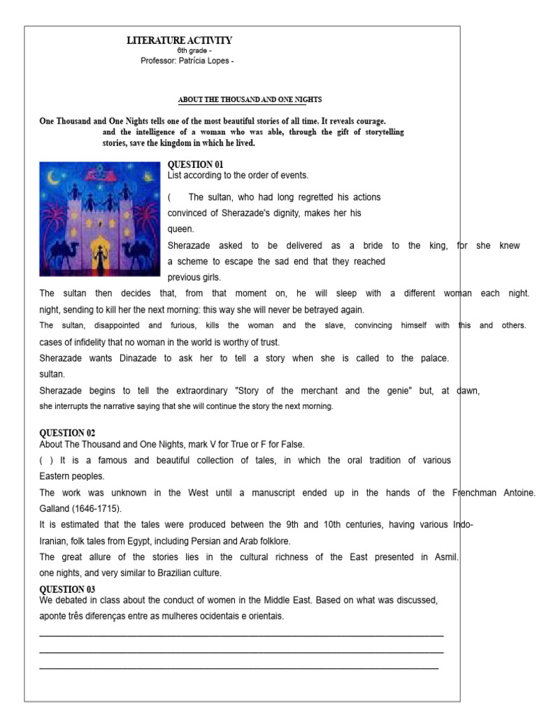 6th Grade Literature Activity Guide | PDF | One Thousand And One Nights ...