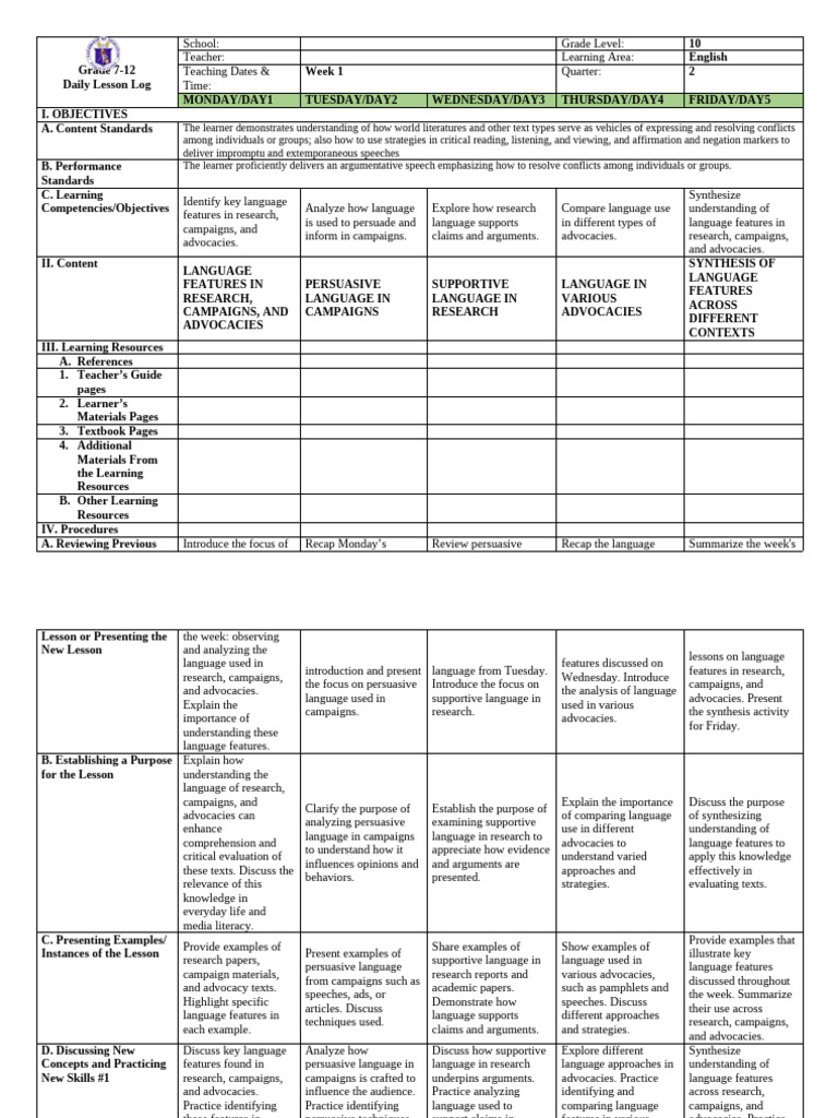 Final Dll Grade 10 | PDF | Reading Comprehension | Verb