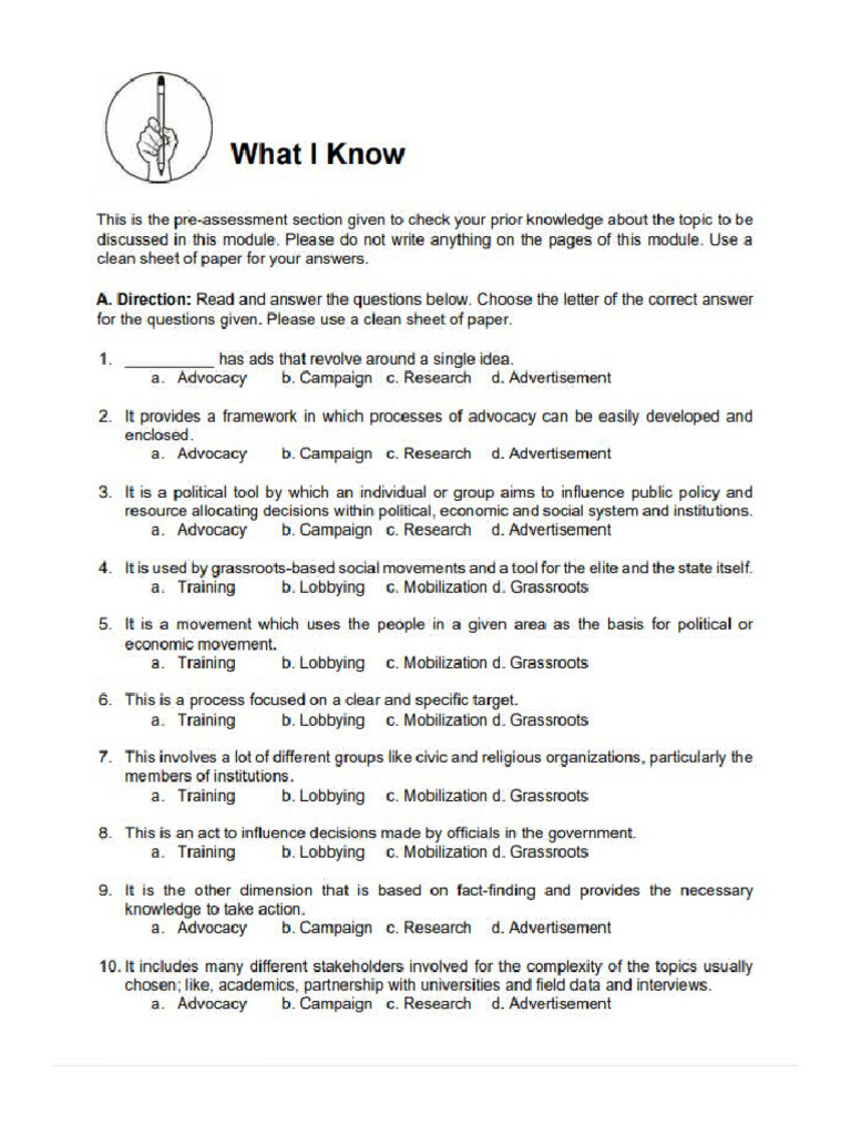 Gr10 - Pre Test | PDF