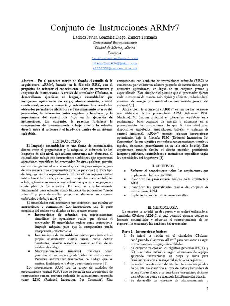 Instrucciones ARMv7: Guía Práctica | PDF | Lenguaje ensamblador ...