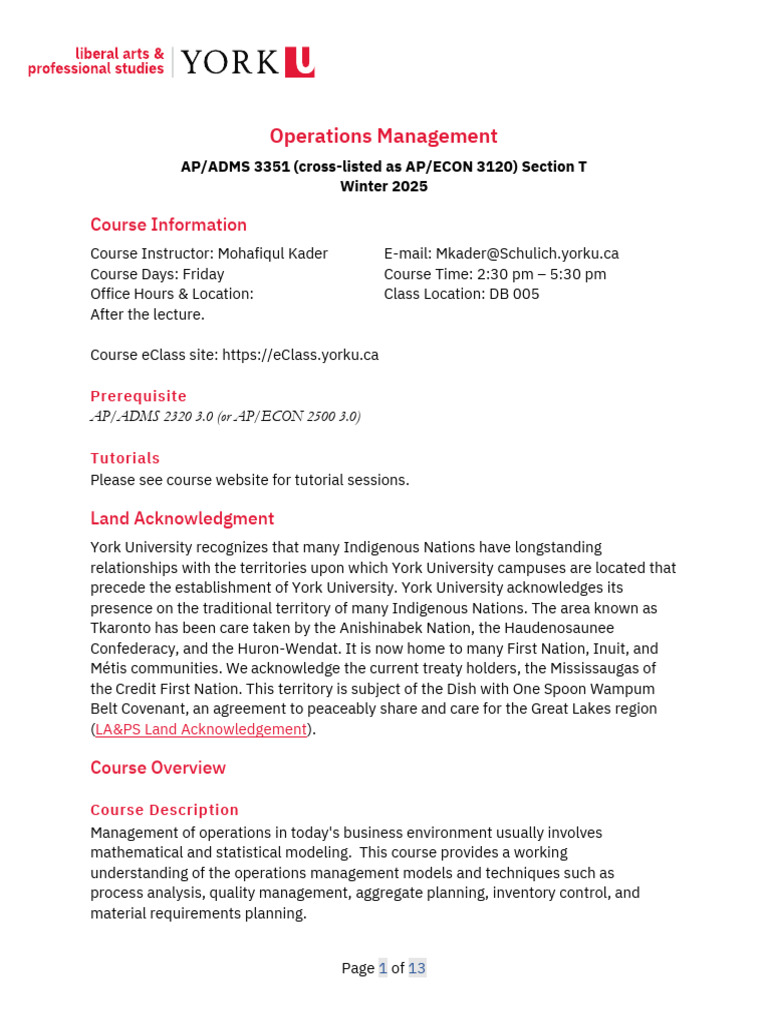Operations Management Course Overview | PDF | Academic Dishonesty ...