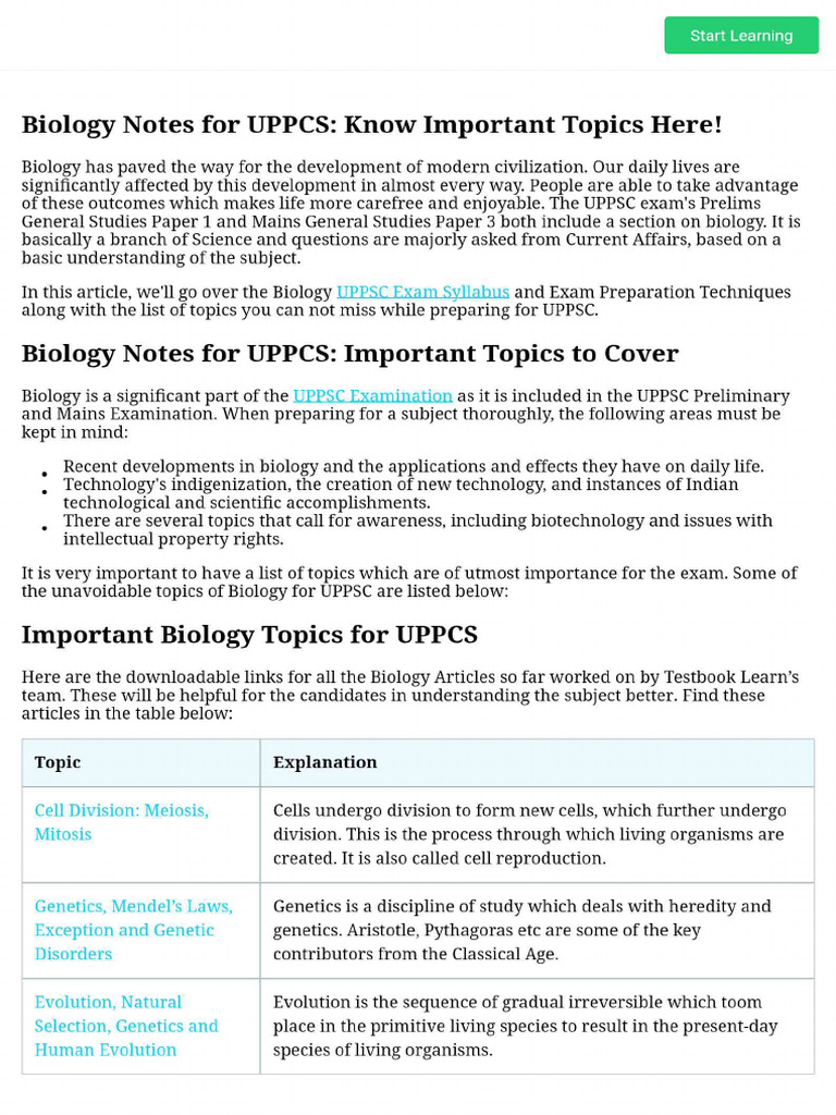 Biology Notes For UPPCS - Know Important Topics Here! | PDF