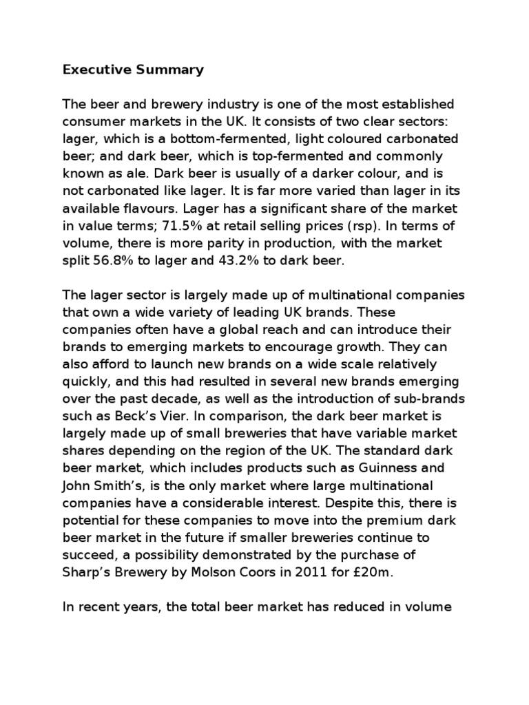 Executive Summary Beer Brewing
